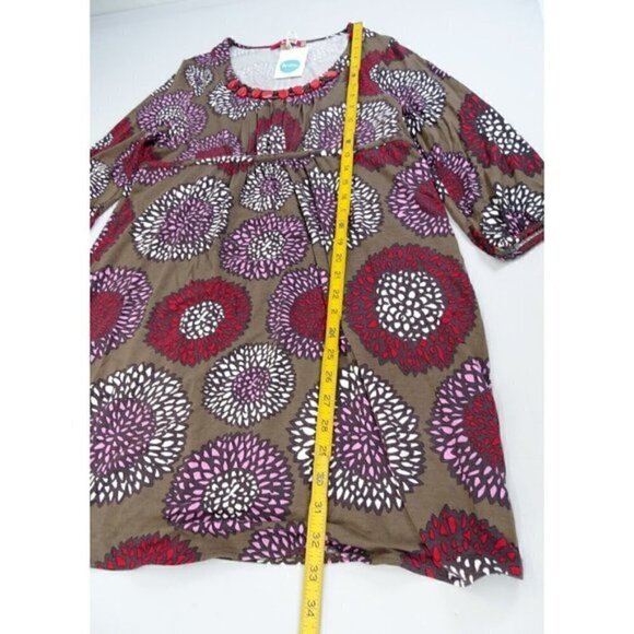 New Boden US 14 Maroon Beaded Scoop Neck Floral Print Viscose Empire Waist Dress - Picture 6 of 8